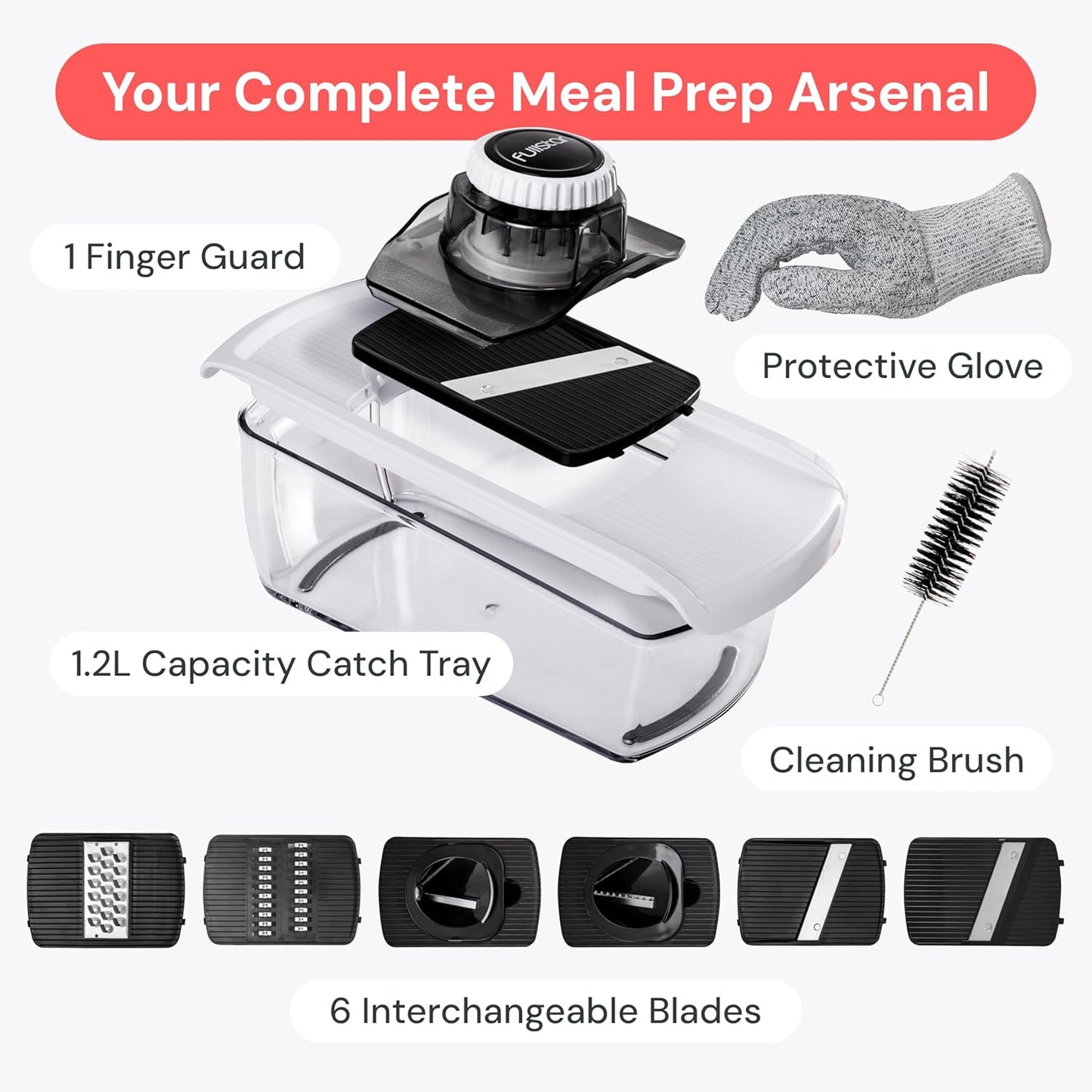 Fullstar Vegetable Spiralizer and Grater Combo – All-in-One Compact Tool for Small Apartments and Minimalist Kitchens, White