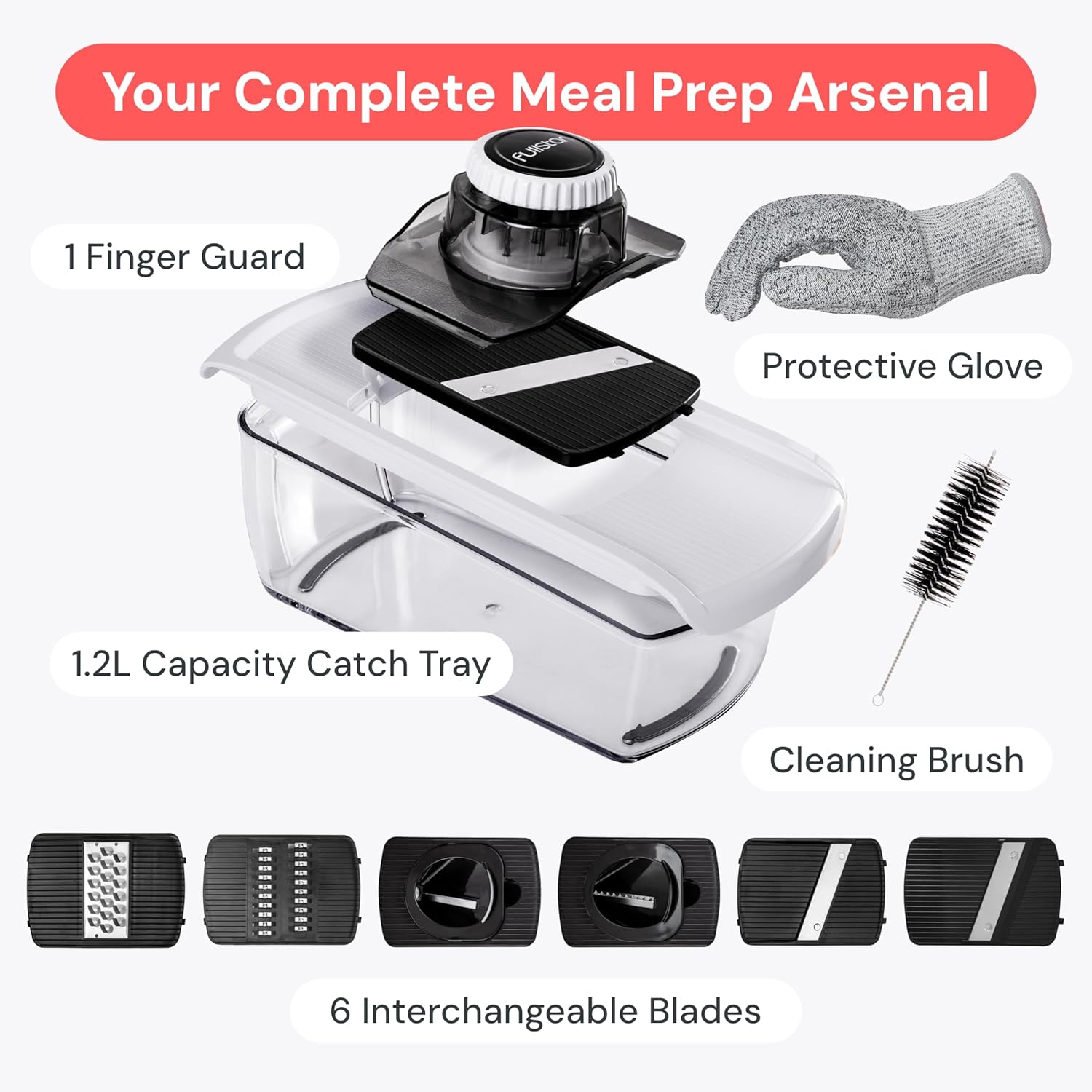 Fullstar Vegetable Spiralizer and Grater Combo – All-in-One Compact Tool for Small Apartments and Minimalist Kitchens, White