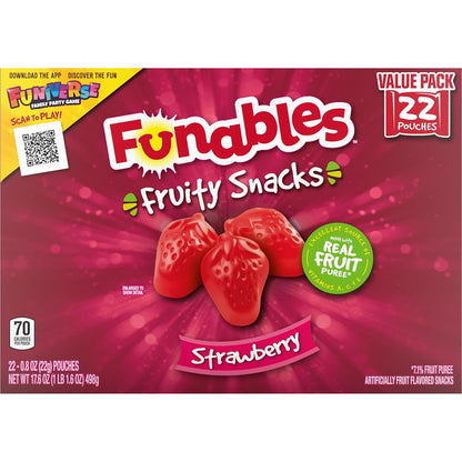 Funables 70-Calorie Fruit Snacks for Clean-Eating Pantries, Strawberry 0.8 oz 22 Pack