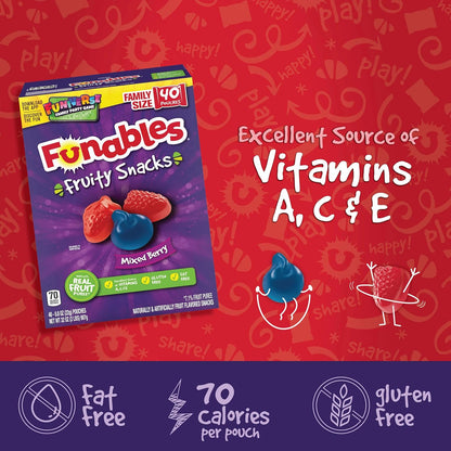 Funables Fruity Snacks, Portion Controlled Mixed Berry Snack for Office Desk and Gym Bag