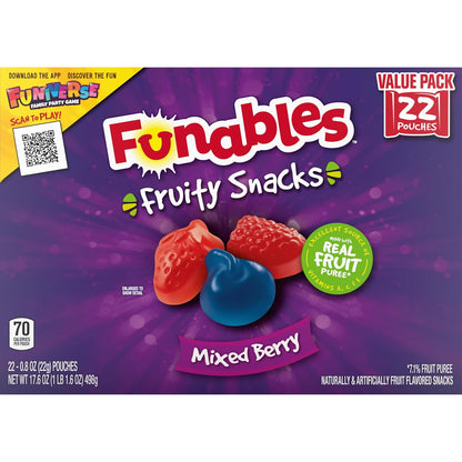 Funables Mixed Berry Fruity Snacks, Pre-Portioned Desk and Office Snack for Busy Workdays, 22-Count Box