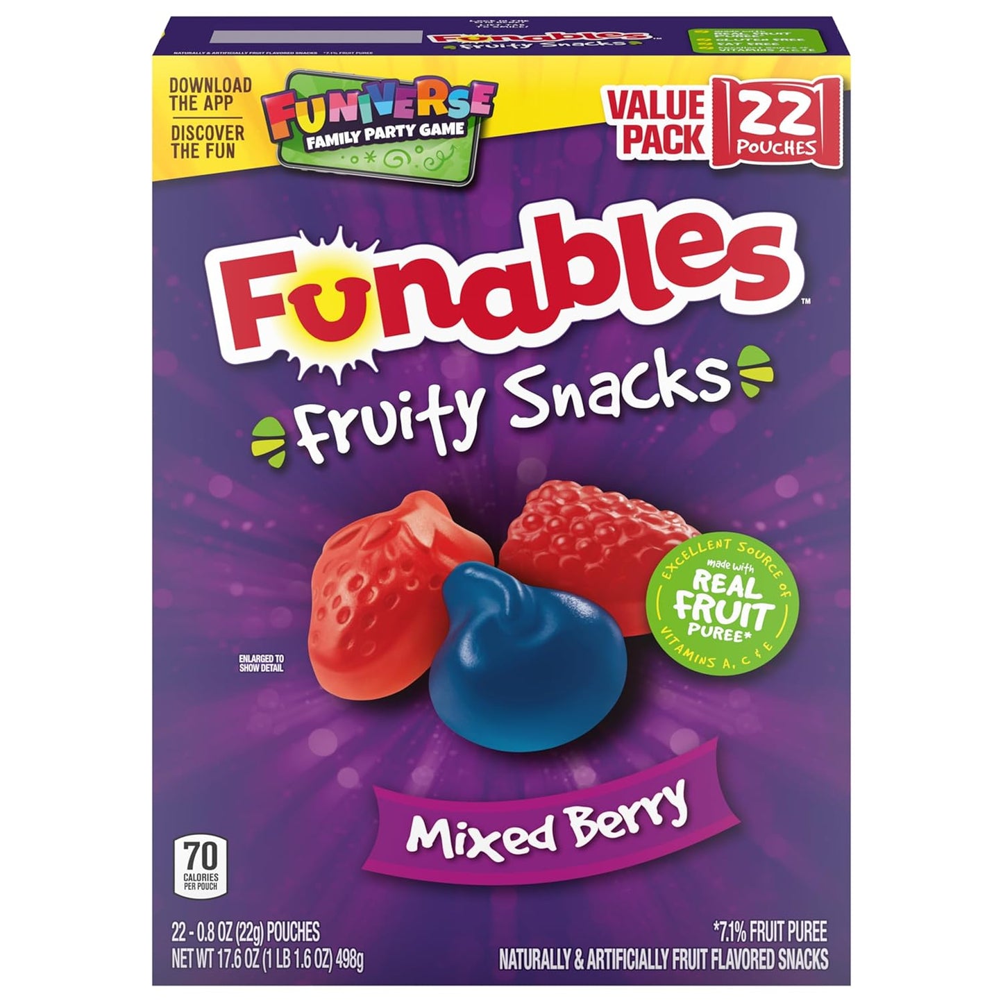 Funables Mixed Berry Fruity Snacks, Pre-Portioned Desk and Office Snack for Busy Workdays, 22-Count Box