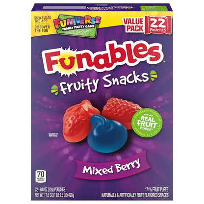 Funables Mixed Berry Fruity Snacks, Pre-Portioned Desk and Office Snack for Busy Workdays, 22-Count Box