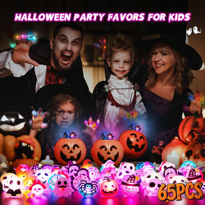 Funeluv Outdoor Halloween Glow Toys – 65PCS Light Up LED Goodie Bag Stuffers for Front Porch Trick-or-Treat Stations, Backyard Haunted Setup and Neighborhood Routes