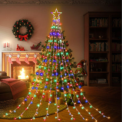 FUNIAO Safe LED Waterfall Christmas Lights with Star Topper, 30V Low Voltage Child Friendly Lights for Kids Room and Playroom