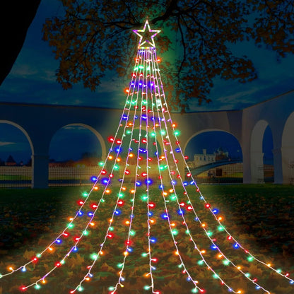 FUNIAO Safe LED Waterfall Christmas Lights with Star Topper, 30V Low Voltage Child Friendly Lights for Kids Room and Playroom