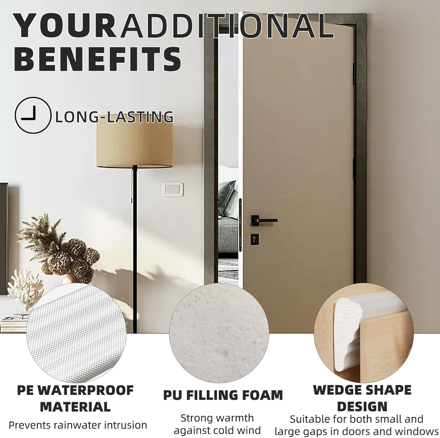 Furinno Wedge Weather Stripping – Clean White Door Seal for Intentional Living Spaces, Self-Adhesive Foam