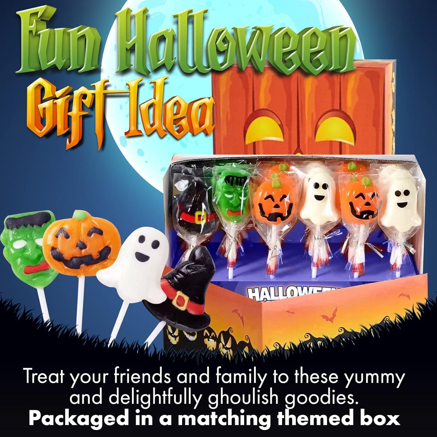Fusion Select Halloween Lollipops – Fun Party Favor Gift Set for Kids, 6 Spooky Character Designs in Every Box