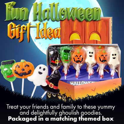 Fusion Select Halloween Lollipops – Fun Party Favor Gift Set for Kids, 6 Spooky Character Designs in Every Box