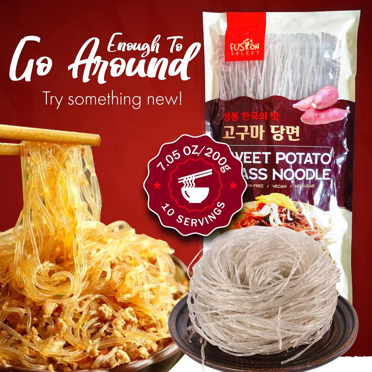 Fusion Select Sweet Potato Glass Noodles – Quick Lunch Bowl Base for Busy Work-From-Home Days, Gluten-Free