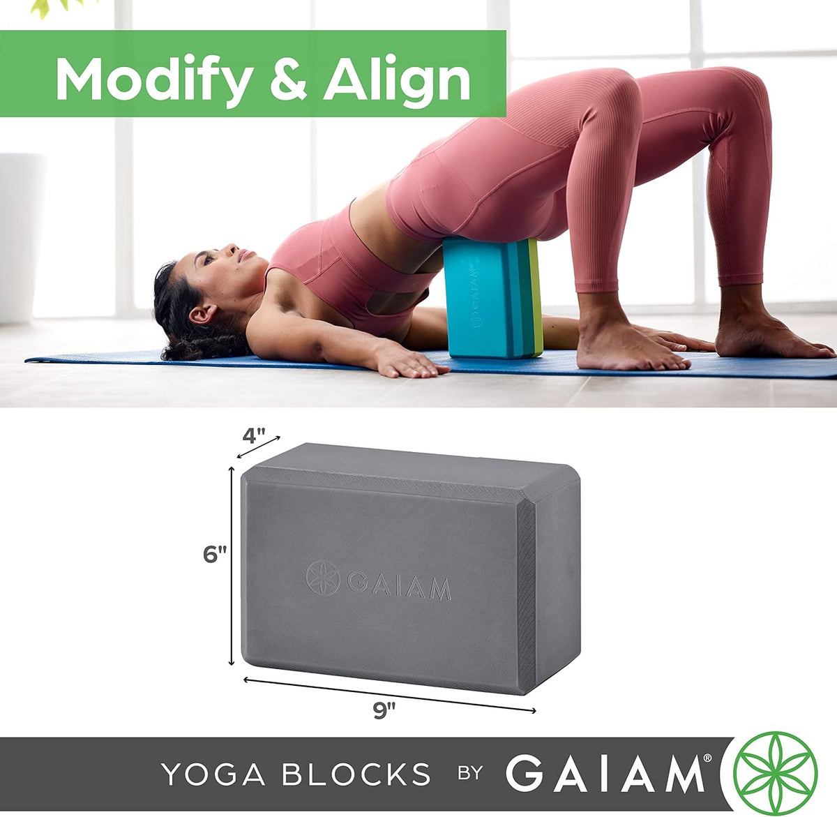 Gaiam Yoga Block, EVA Foam for Balance & Stretch – Deck and Garden Yoga Block, Weather-Friendly Support for Outdoor Routines