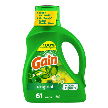 Gain + Aroma Boost Liquid Laundry Detergent, Original Scent, 61 Loads, 88 fl oz, HE Compatible