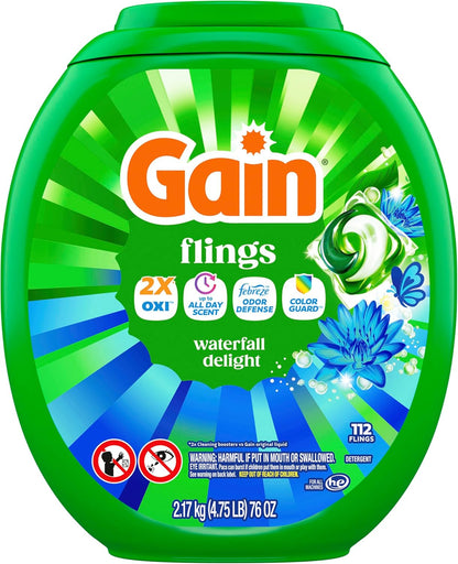 Gain Flings Premium Laundry Pacs – Elevated Fragrance Experience for Boutique-Style Walk-In Closet, Waterfall Delight