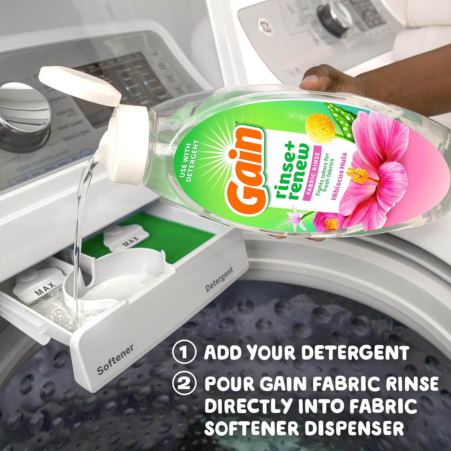 Gain Hibiscus Hula Fabric Rinse & Renew – Portable Odor Remover for Camping Towels and Patio Cushion Covers, 48 FL OZ