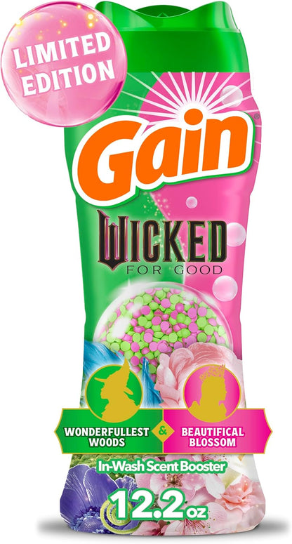 Gain In-Wash Scent Booster Beads Wicked: For Good Limited Edition Family Safe Laundry Freshener for Kids Clothes and Nursery Bedding, Wonderfullest Woods & Beautifical Blossom 12.2 oz