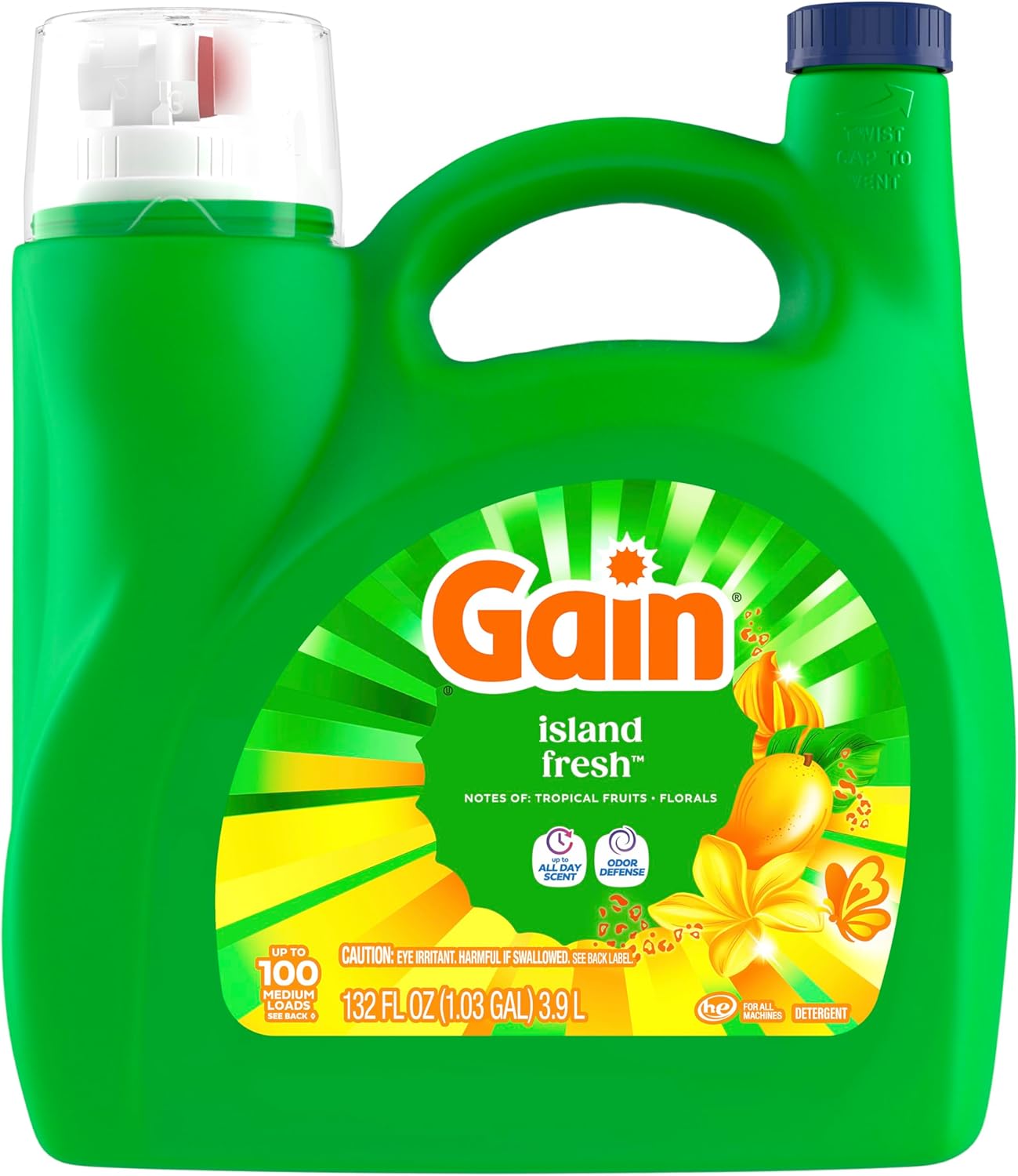 Gain Island Fresh Laundry Detergent 154 fl oz – Family-Safe Fresh Scent for Kids' Pajamas, Nursery Linens, and Playroom Rugs