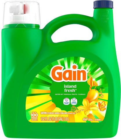 Gain Island Fresh Laundry Detergent 154 fl oz – Family-Safe Fresh Scent for Kids' Pajamas, Nursery Linens, and Playroom Rugs