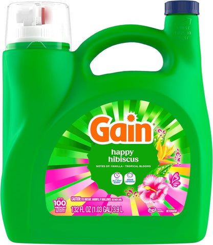 Gain Liquid Laundry Detergent Odor Defense Hibiscus Hula Scent for Cozy Living Room Linen Care, 100-Load Decorative-Scent Detergent
