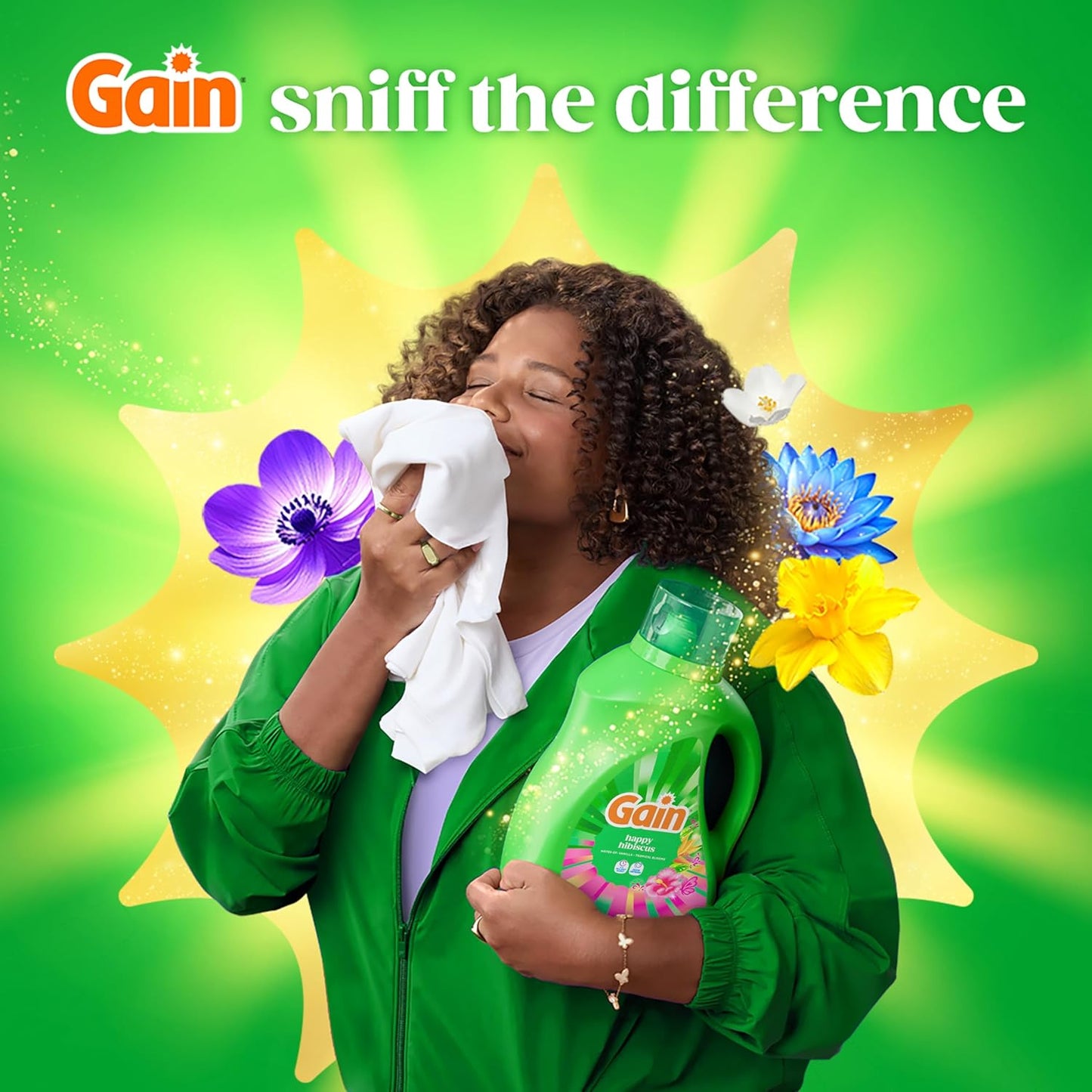 Gain Liquid Laundry Detergent Odor Defense Hibiscus Hula Scent for Cozy Living Room Linen Care, 100-Load Decorative-Scent Detergent