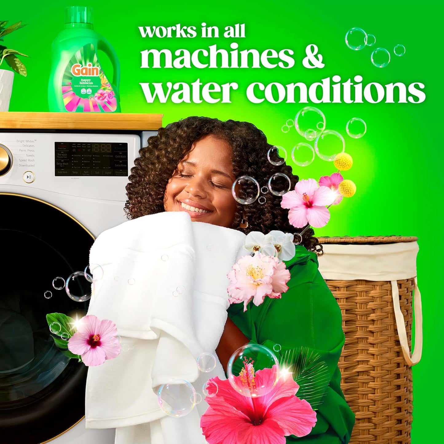 Gain Liquid Laundry Detergent Odor Defense Hibiscus Hula Scent for Cozy Living Room Linen Care, 100-Load Decorative-Scent Detergent