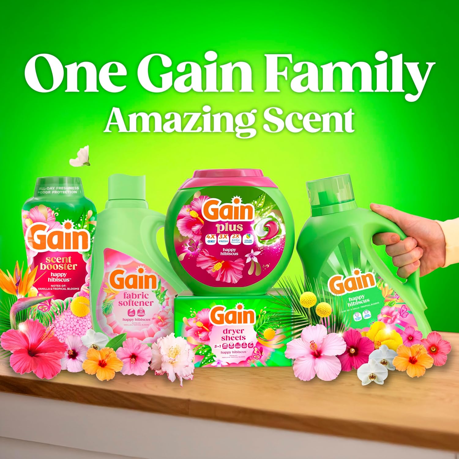 Gain Liquid Laundry Detergent Odor Defense Hibiscus Hula Scent for Cozy Living Room Linen Care, 100-Load Decorative-Scent Detergent