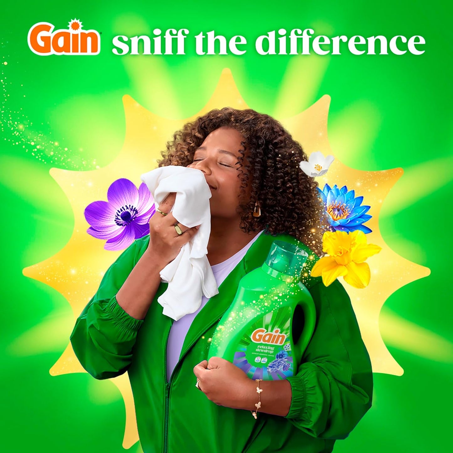Gain Liquid Laundry Detergent Relaxing Dewdrop – One Clean Scent for a Clutter Free Laundry Routine, 100 Loads
