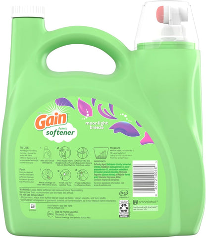 Gain Moonlight Breeze Fabric Softener 140 fl oz 190 Loads – Calming Scent Laundry Softener for Bedtime Sheets and Wind-Down Routine