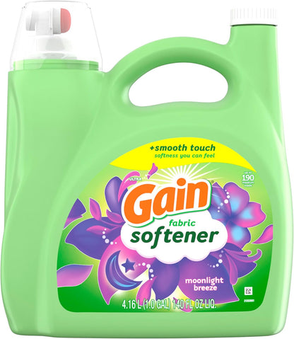 Gain Moonlight Breeze Fabric Softener 140 fl oz 190 Loads – Calming Scent Laundry Softener for Bedtime Sheets and Wind-Down Routine