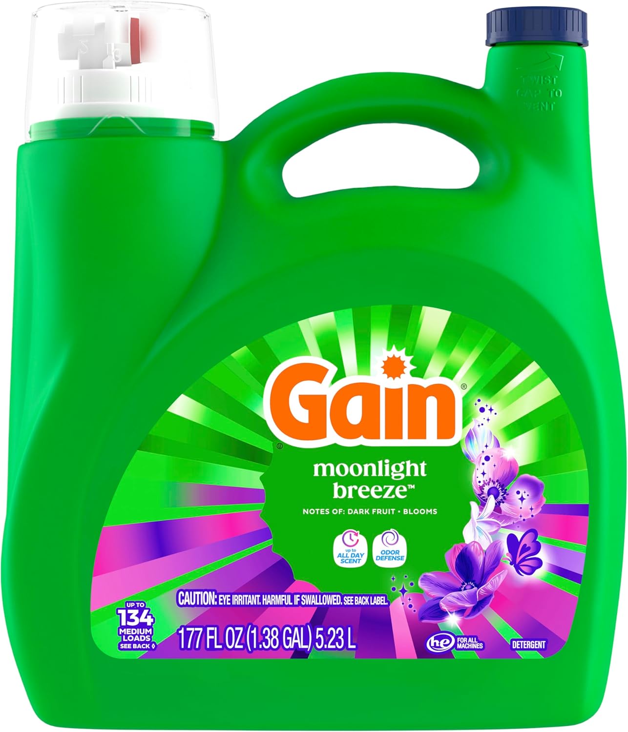 Gain Moonlight Breeze HE Laundry Soap with Aroma Boost – Luxury Hotel-Inspired Laundry Detergent for Master Suite Linens, 177 fl oz, 134 Loads