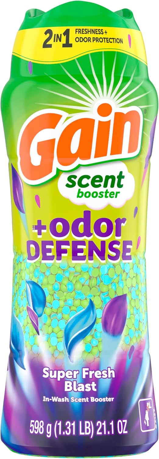 Gain Odor Defense In-Wash Scent Booster – Super Fresh Blast Laundry Beads Gift Set for Her, 21.1 oz Freshness Upgrade
