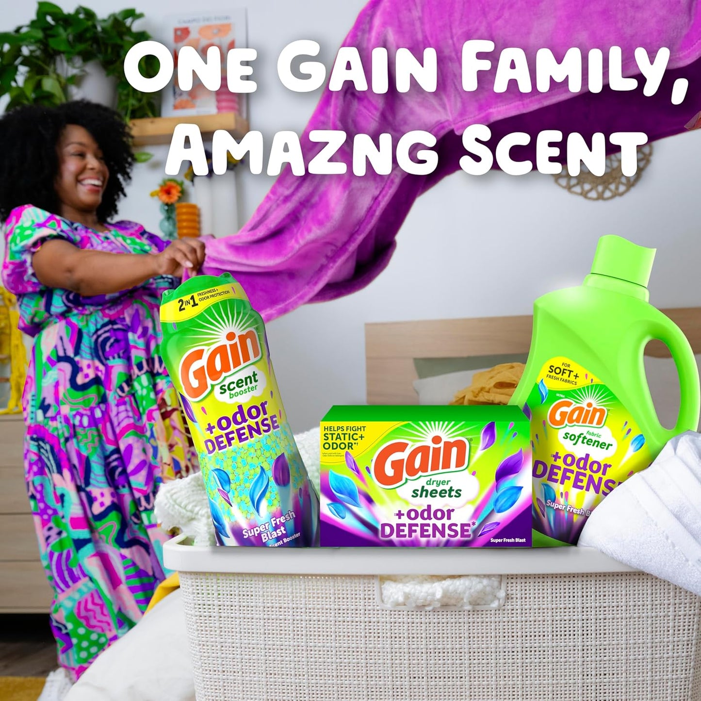 Gain Odor Defense In-Wash Scent Booster – Super Fresh Blast Laundry Beads Gift Set for Her, 21.1 oz Freshness Upgrade