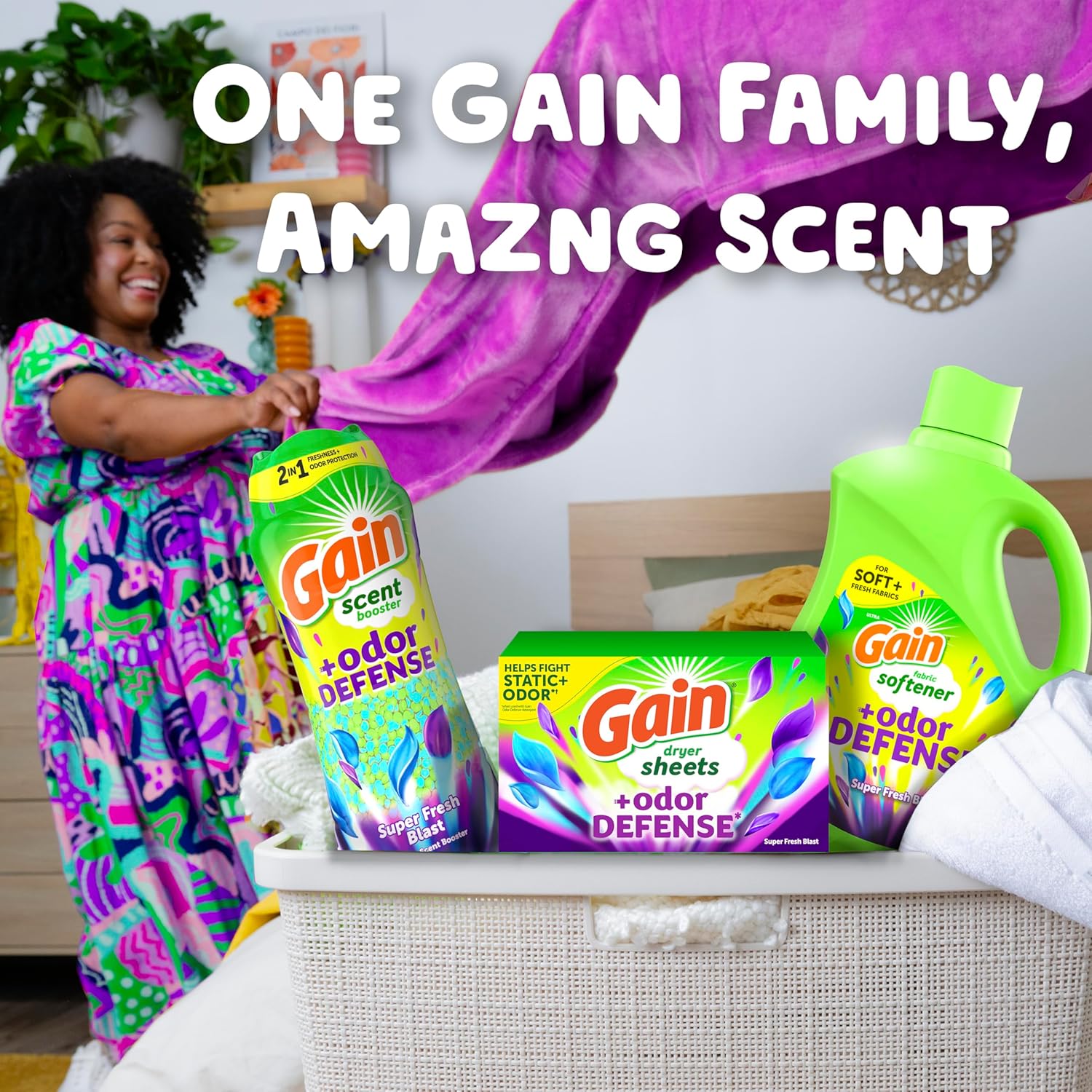 Gain Odor Defense In-Wash Scent Booster – Super Fresh Blast Laundry Beads Gift Set for Her, 21.1 oz Freshness Upgrade
