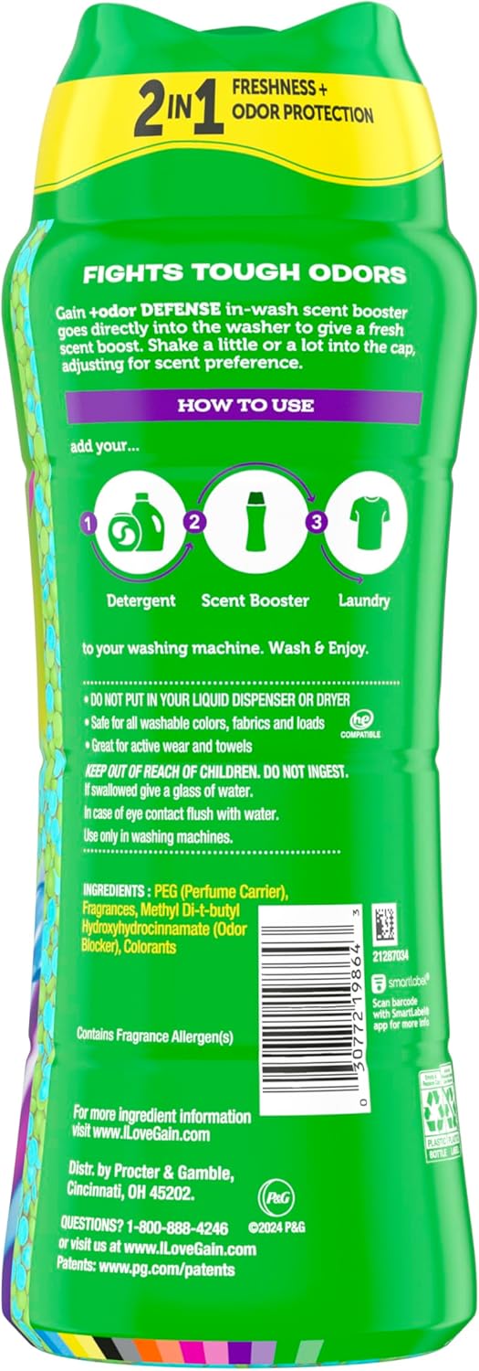 Gain Odor Defense In-Wash Scent Booster – Super Fresh Blast Laundry Beads Gift Set for Her, 21.1 oz Freshness Upgrade