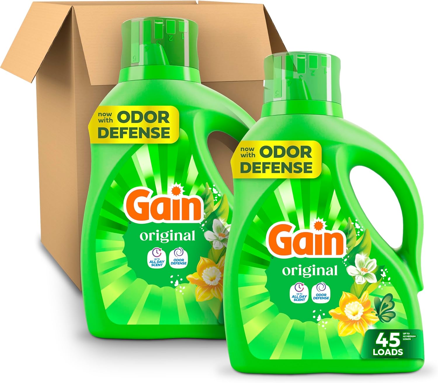 Gain Odor Defense Liquid Laundry Detergent, Original Scent, Mindful Home Laundry Soap for Bedroom Closet and Bedding Ritual, 60 fl oz, Pack of 2