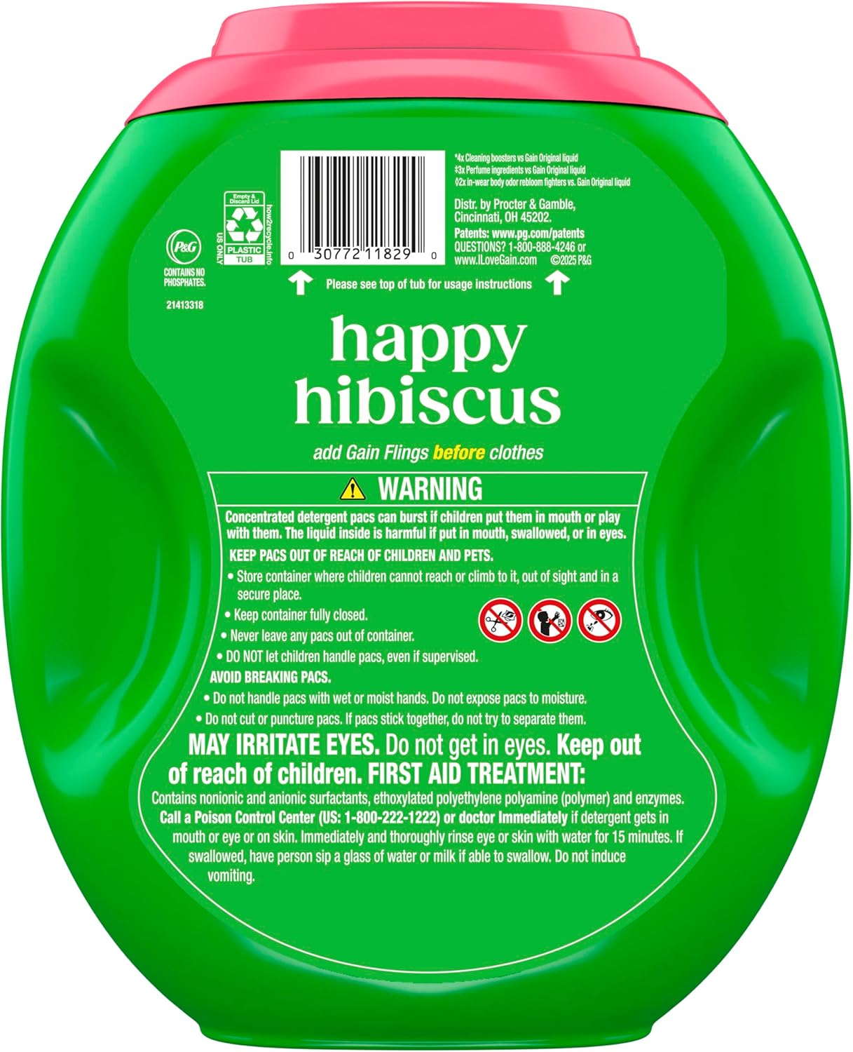 Gain Plus Flings Laundry Detergent Pods Happy Hibiscus Scent for Mindful Laundry Ritual and Calming Bedroom Closet Care, 45 Count