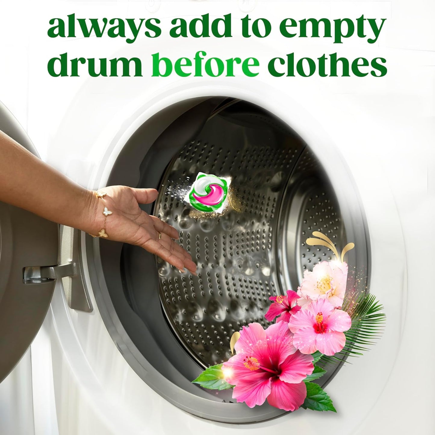 Gain Plus Flings Laundry Detergent Pods Happy Hibiscus Scent for Mindful Laundry Ritual and Calming Bedroom Closet Care, 45 Count