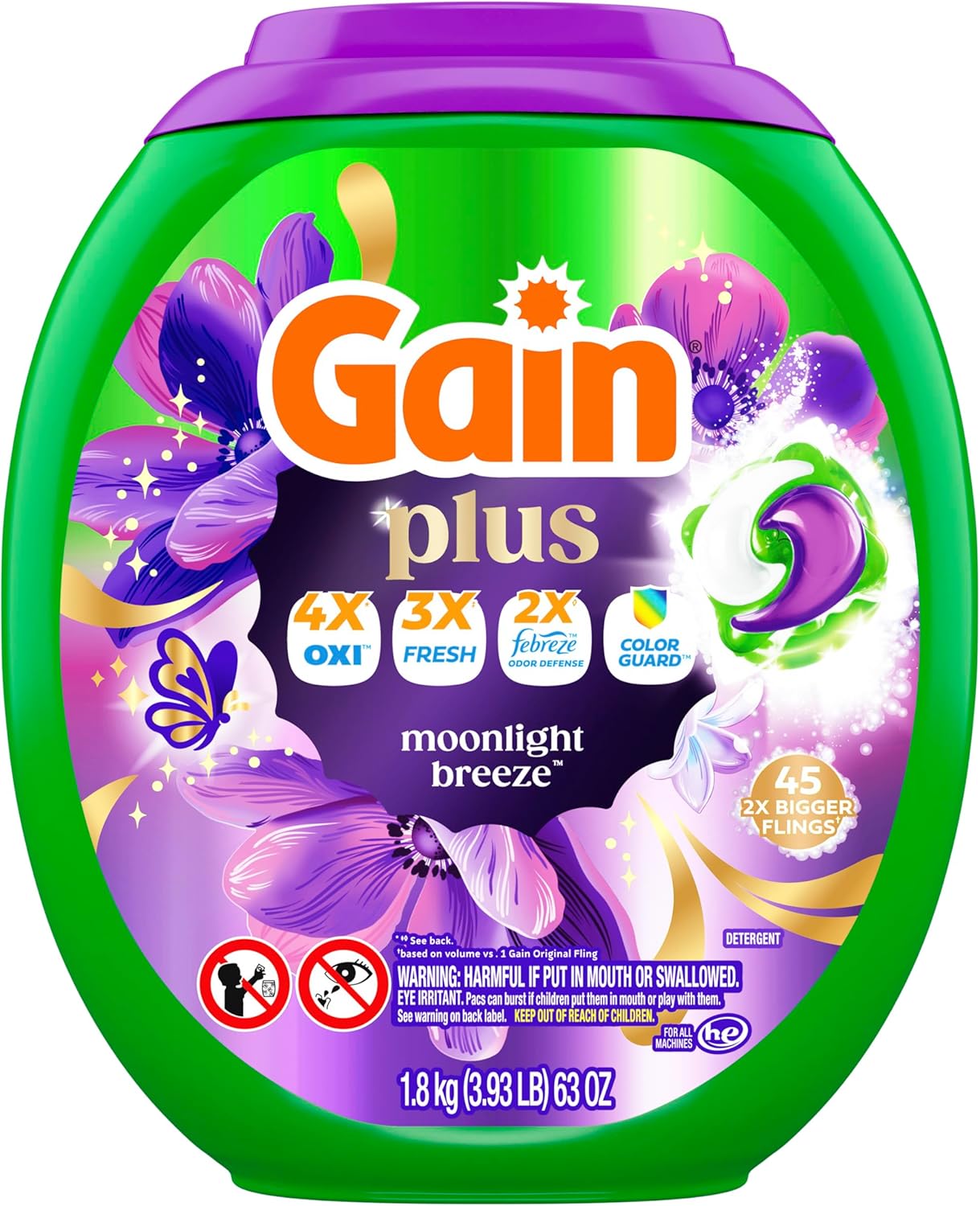 Gain Plus Flings Laundry Pods – Calming Moonlight Breeze for Wind Down Routine Bedding and Bath Towels