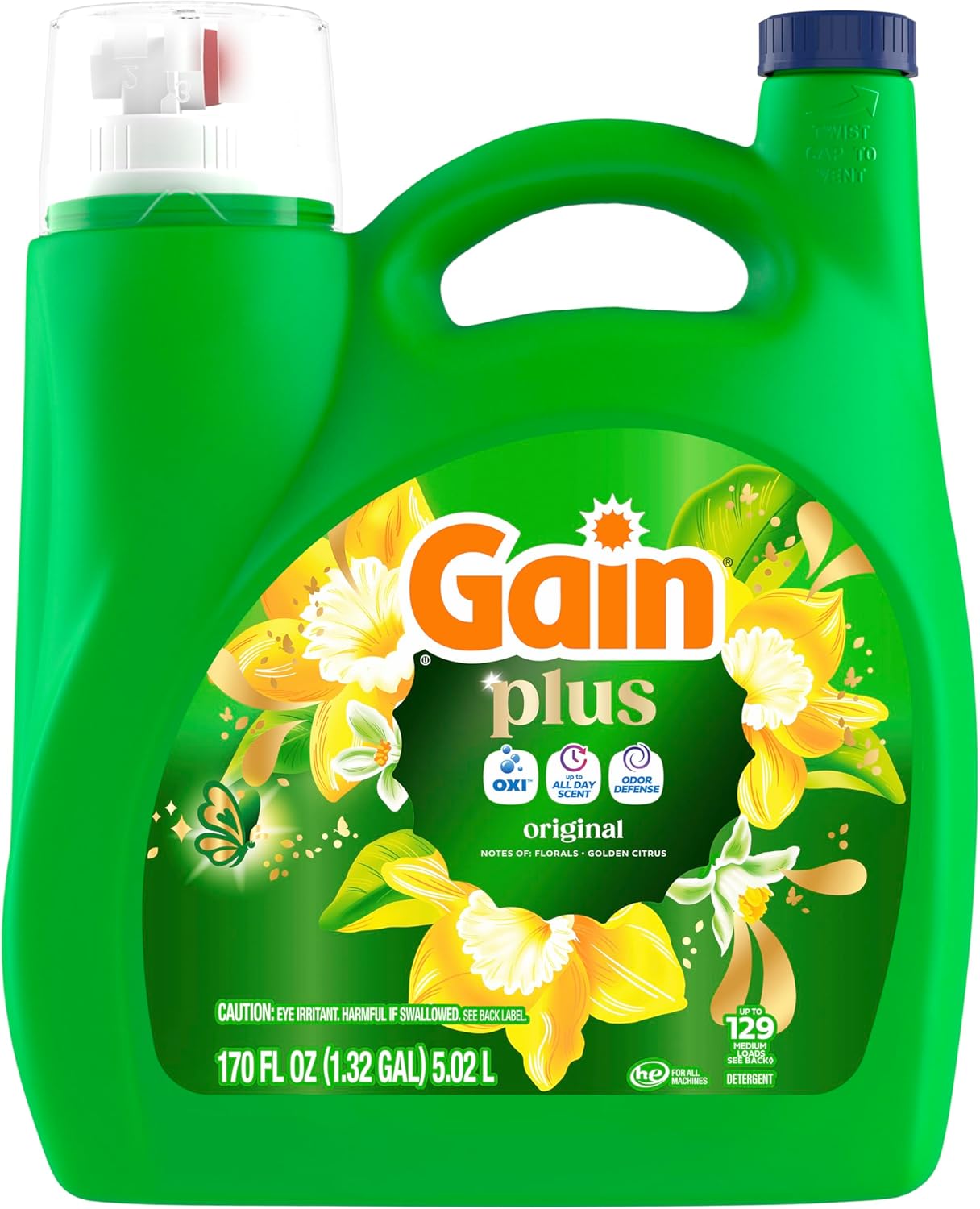Gain Plus Oxi Laundry Detergent in Original Scent for Self-Care and Aromatherapy Routines, All-Day Scent Micro-Capsules, 170 fl oz