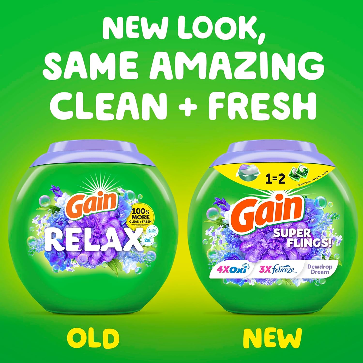 Gain Super Flings Laundry Detergent Pacs for Bath Time Wind-Down, Dewdrop Dream Scent That Lingers on Towels and Robes