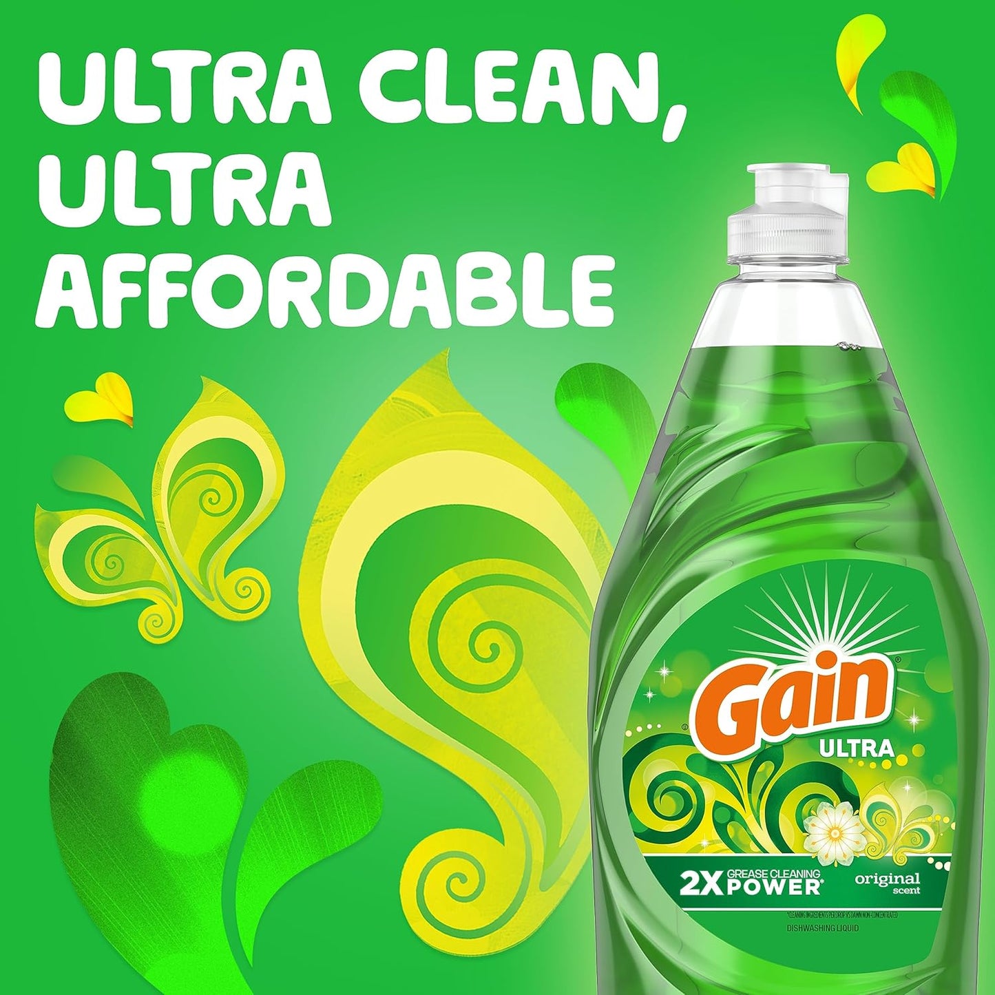 Gain Ultra Dish Soap Original 38 oz for Calming Kitchen Self-Care, Pleasant Aroma for Mindful Cleanup Routines