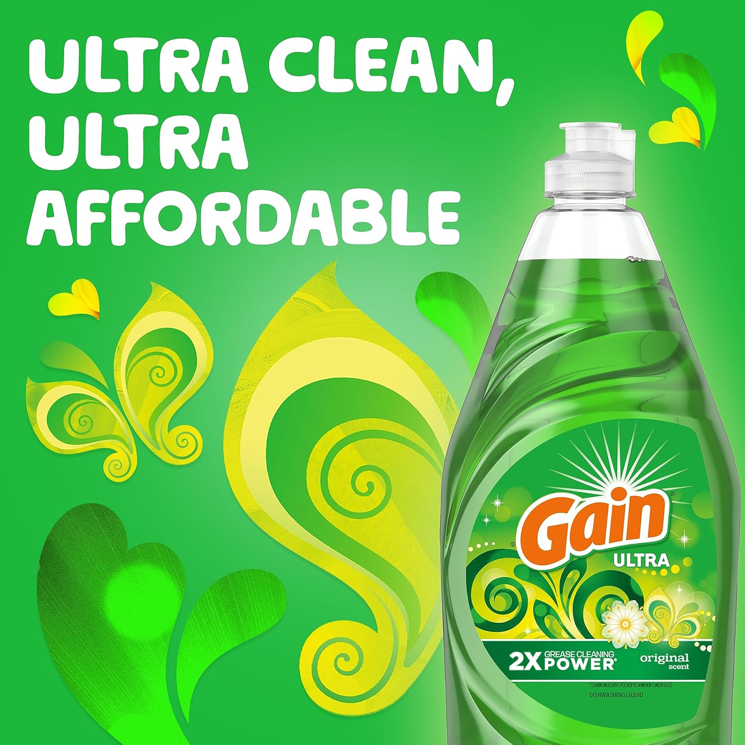 Gain Ultra Dish Soap Original 38 oz for Calming Kitchen Self-Care, Pleasant Aroma for Mindful Cleanup Routines