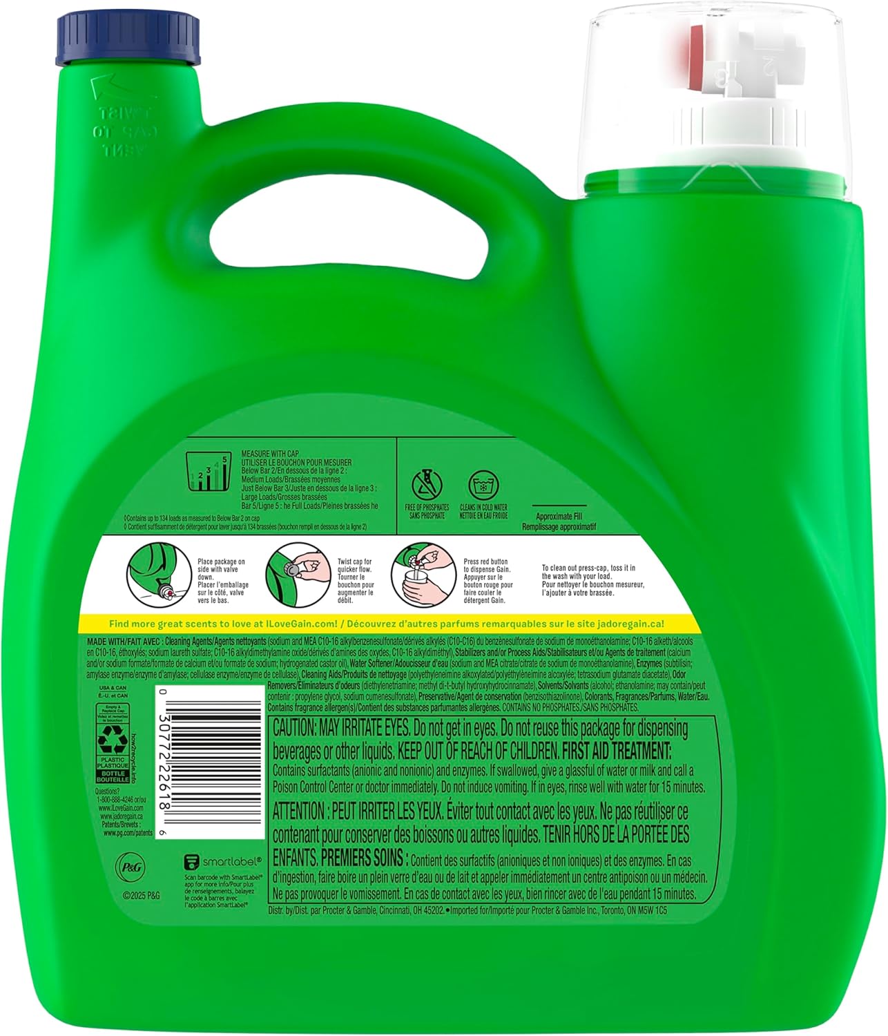 Gain Waterfall Delight Liquid Laundry Detergent for Clutter-Free Utility Room, One-Jug 134-Load Simplicity