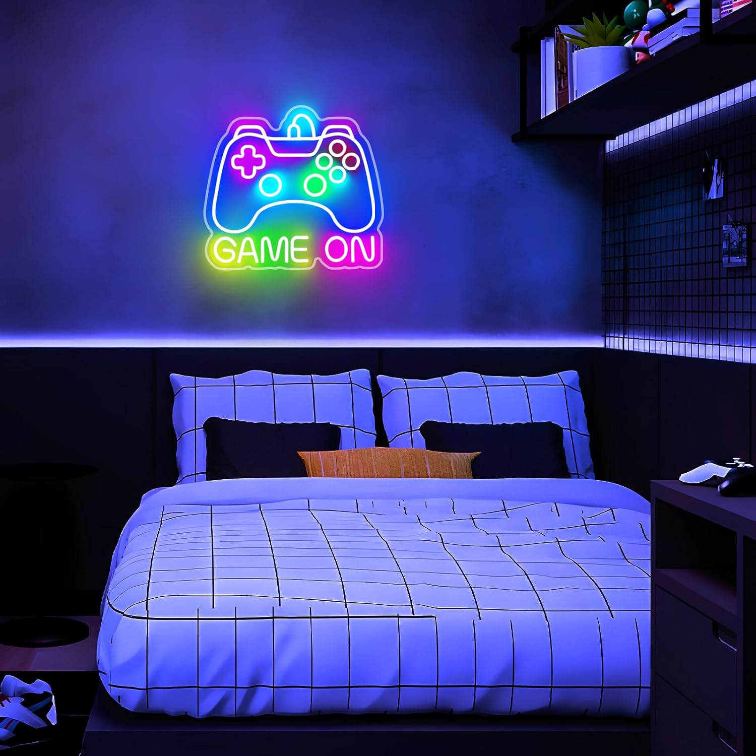 Gamepad Shaped Neon Sign, 5 Level Dimmable LED Wall Art - Modern Gaming Room Decor for Bedroom and Man Cave Atmosphere