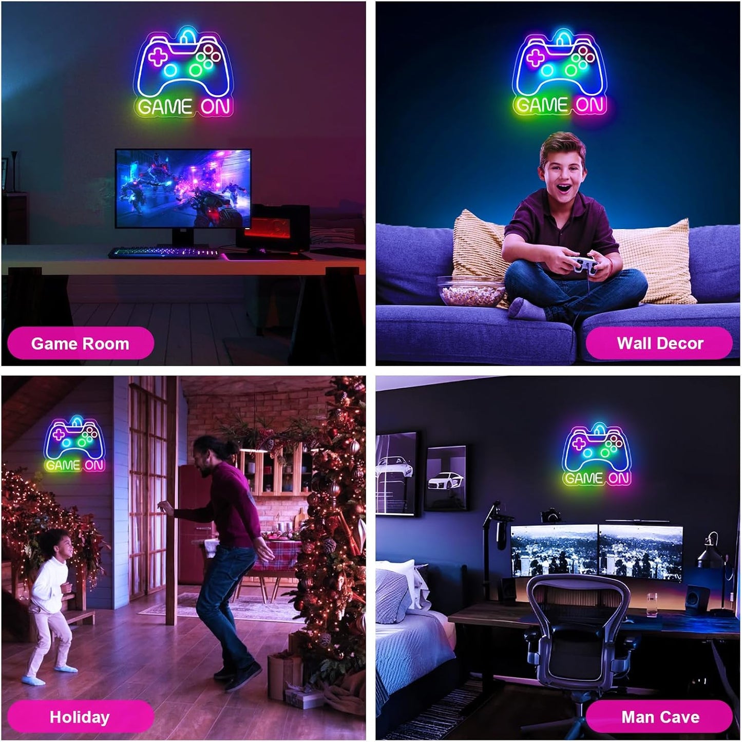 Gamepad Shaped Neon Sign, 5 Level Dimmable LED Wall Art - Modern Gaming Room Decor for Bedroom and Man Cave Atmosphere