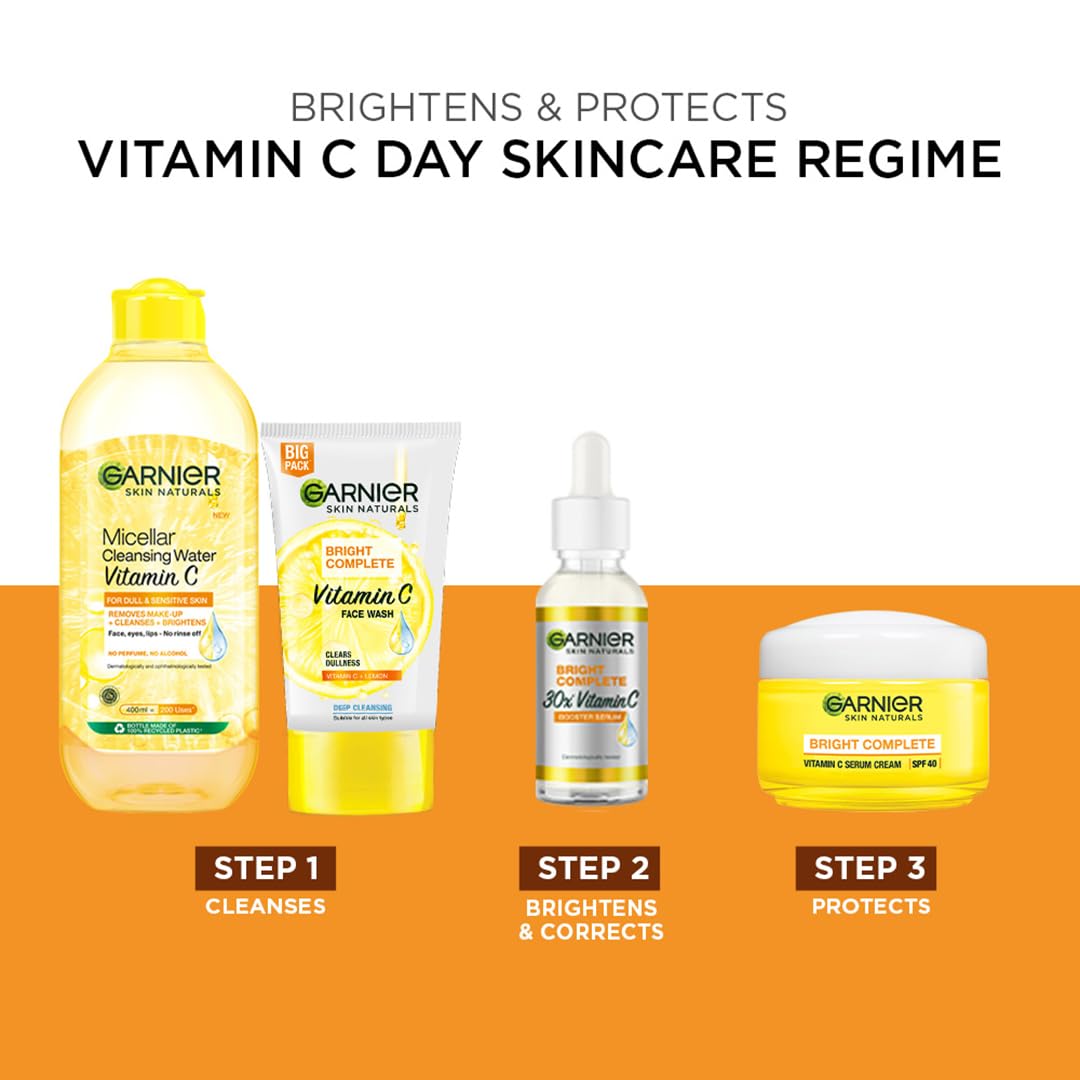 Garnier Bright Complete Vitamin C Booster Face Serum, 30ml – High-End Vitamin C Concentrate for a Spa-Quality Home Ritual