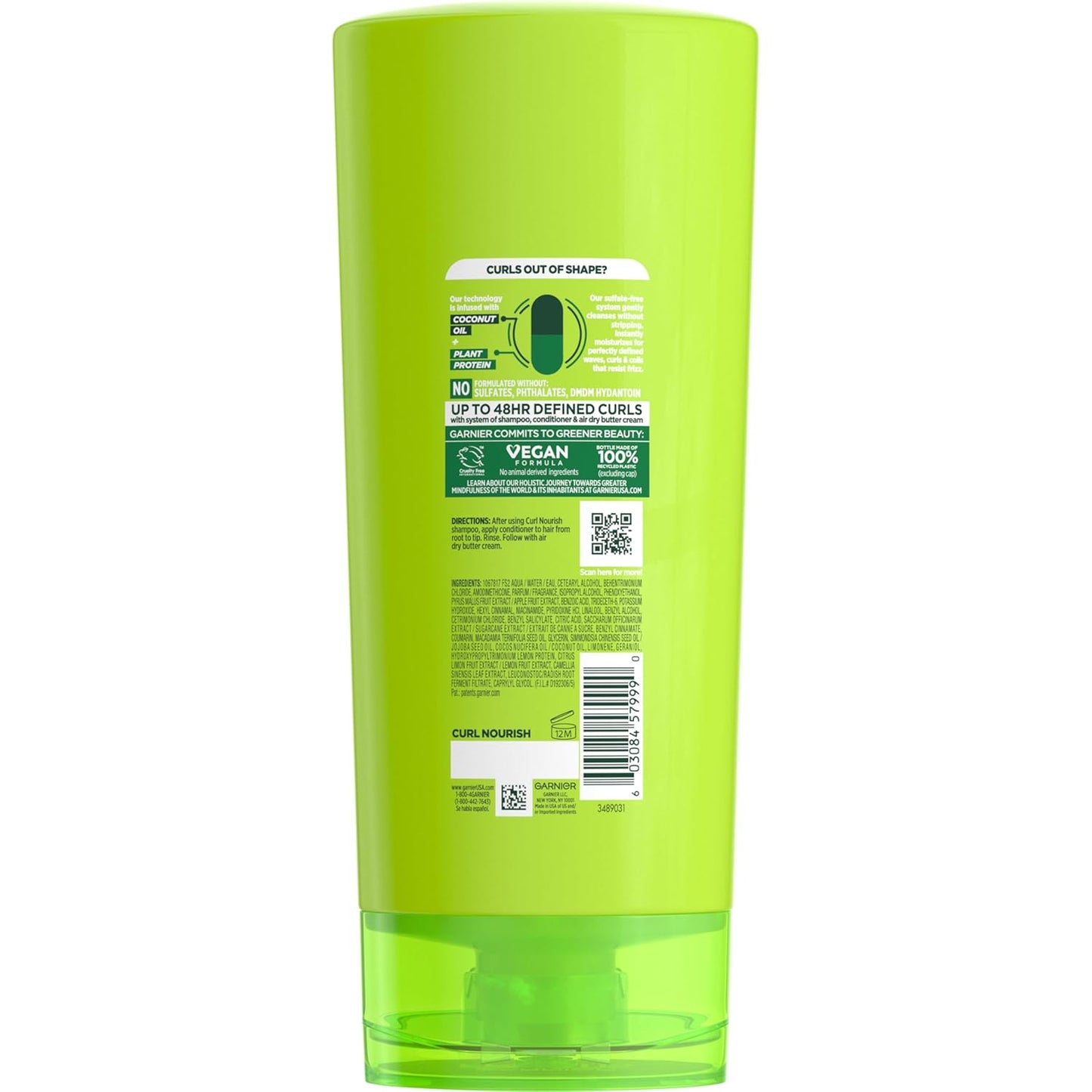 Garnier Fructis Curl Nourish Conditioner for Waves Curls and Coils, Recycled Bottle Design for a Clutter-Free Vanity Setup, 21 Fl Oz