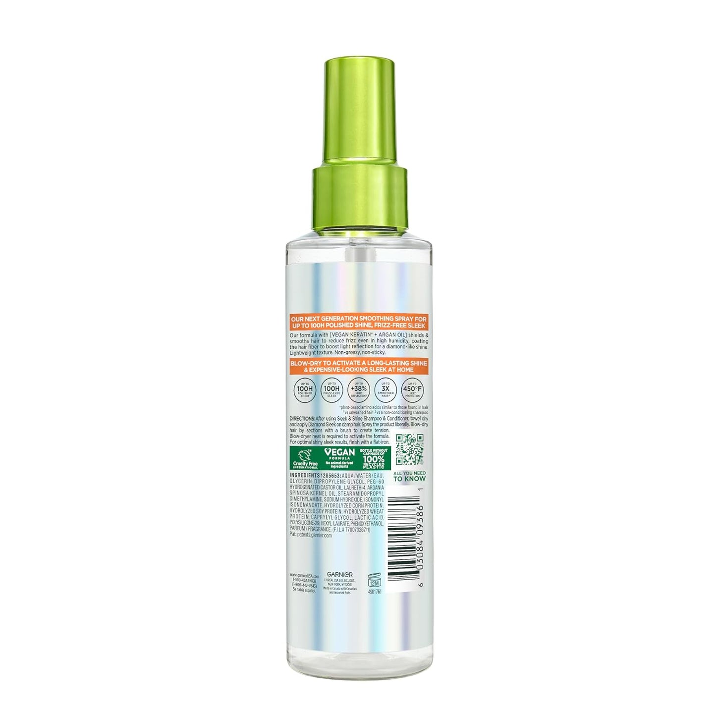 Garnier Fructis Diamond Sleek Hair Shine Spray – Restorative Hair Wellness Spray for Dry Strands, Up to 100 Hours of Humidity Defense