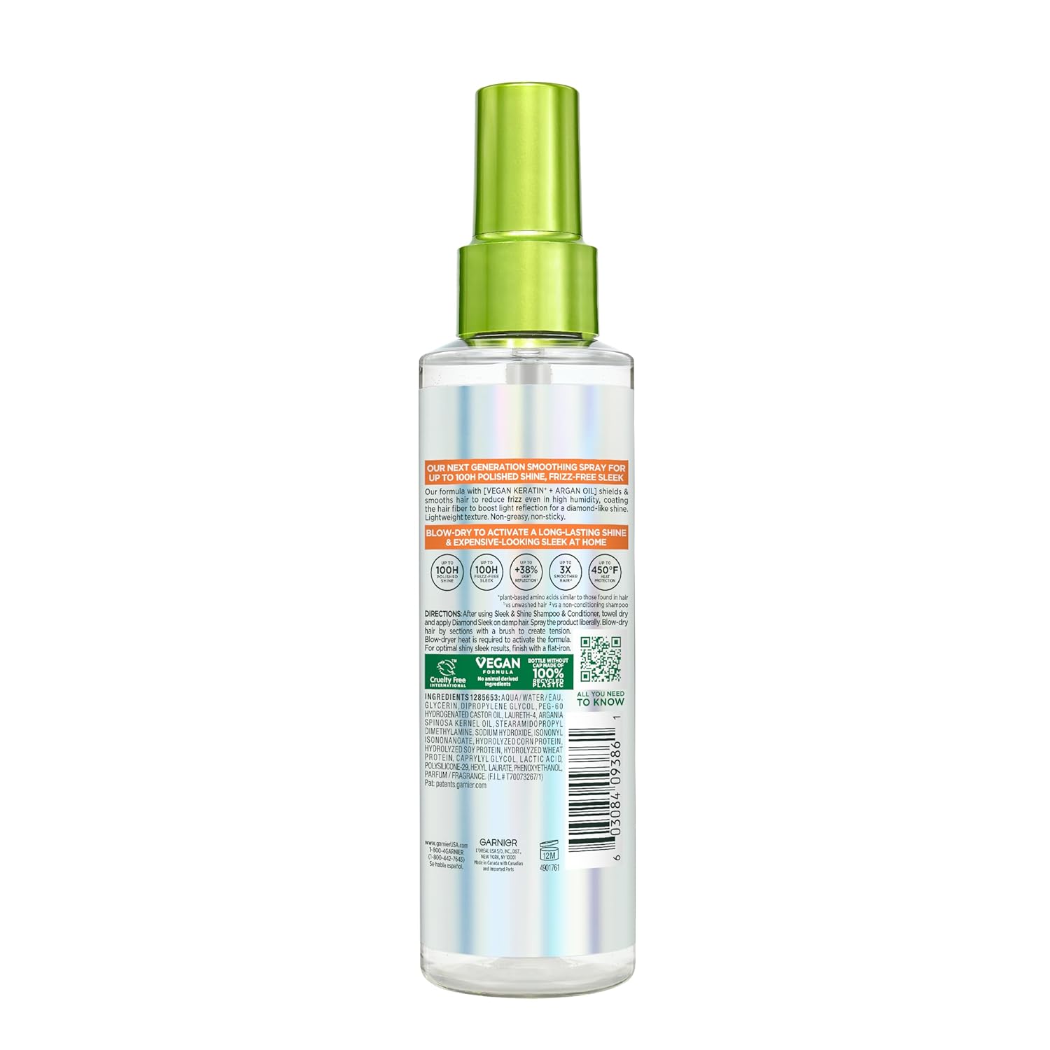 Garnier Fructis Diamond Sleek Hair Shine Spray – Restorative Hair Wellness Spray for Dry Strands, Up to 100 Hours of Humidity Defense