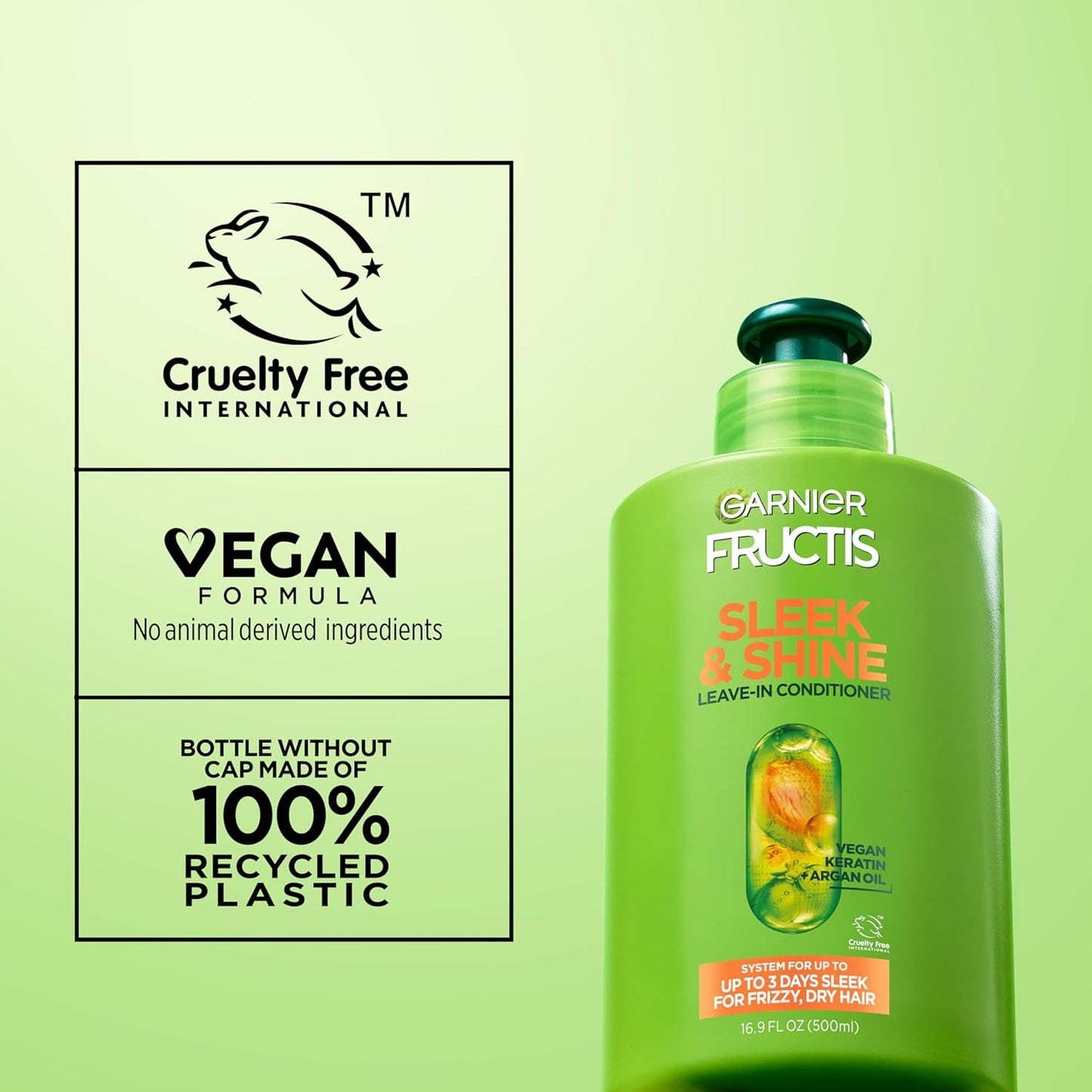 Garnier Fructis Sleek and Shine Leave-In Smoothing Cream – Effortless Simplicity for Frizzy Hair, 100% Recycled Bottle, 10.2 Fl Oz Pack of 2
