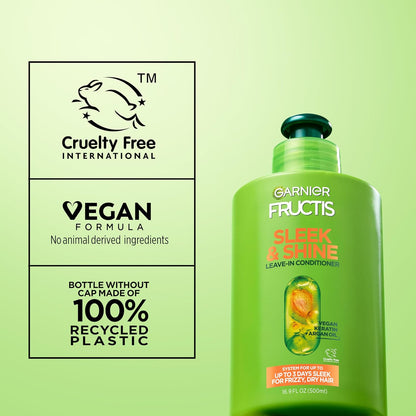 Garnier Fructis Sleek and Shine Leave-In Smoothing Cream – Effortless Simplicity for Frizzy Hair, 100% Recycled Bottle, 10.2 Fl Oz Pack of 2